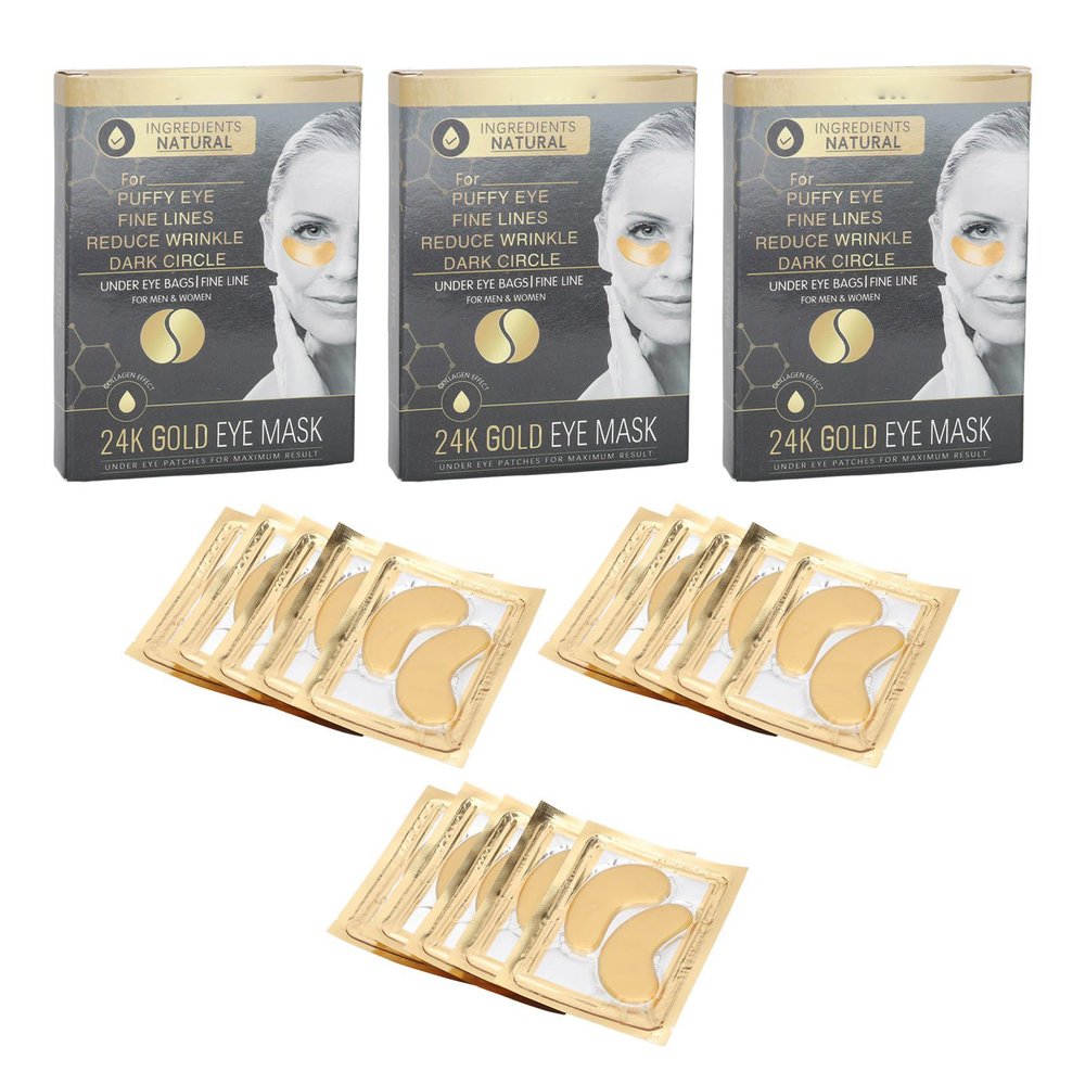 Golden Under Eye Patches (15 Pairs Eye Gels) - 24K Gold Under Eye Mask Rejuvenating Treatment for Dark Circles, Puffy Eyes, Refreshing, Revitalizing, Travel, Wrinkles