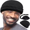 Babalet Halo Turban for Men Women Satin Lined Durag Skull Cap Pre-Tied Handmade Braids Tail Beanie Sleeping Bonnet,Black view 1