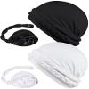 Babalet Halo Turban for Men Women Satin Lined Durag Skull Cap Pre-Tied Handmade Braids Tail Beanie Sleeping Bonnet,Black/White,2PCS view 1