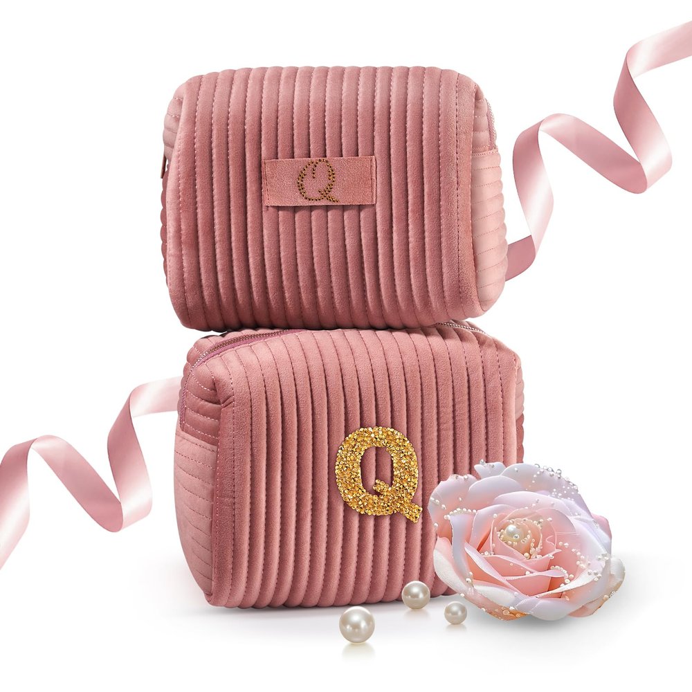 A-Z Monogrammed Gifts with Diamonds for Women Practica,Birthday Gifts for Women Mom,Wedding Favors,Custom Makeup Baglarge Cosmetic Bags,Travel Toiletry Bag Essentials,Personalised Bridesmaid(Pink Q)