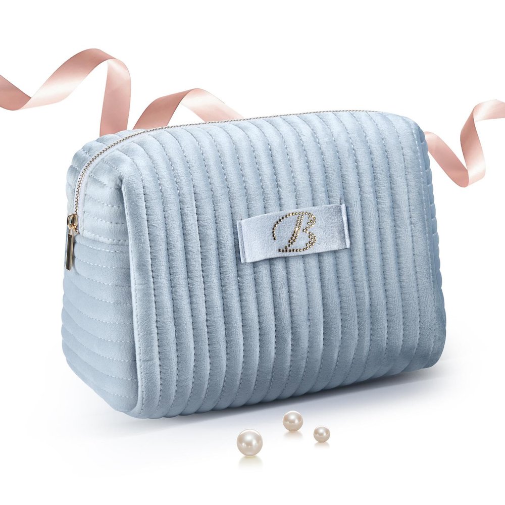 A-Z Monogrammed Gifts with Diamonds for Women Practica,Birthday Gifts for Women Mom,Wedding Favors,Custom Makeup Baglarge Cosmetic Bags,Travel Toiletry Bag Essentials,Personalised Bridesmaid(Blue B)