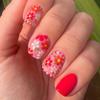 24Pcs Spring Square Press on Nails Red Short Fake Nails CEWEWP Full Cover Flower Designs Stick on Nails Colorful Summer False Nails Red Glossy Acrylic Nails for Women and Girls view 1