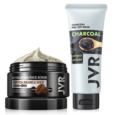 JVR Blackhead Remover Mask+ Face Scrub for Men 2 IN 1 Charcoal Peel Off Black Mask, Facial Purifying and Deep Cleansing for All Skin Types