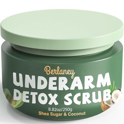 Berlaney Armpit Detox and Scrub with Shea Butter and Coconut 8.82oz-Exfoliating Scrub with Natural Ingredients for Removing Odor, Deep Cleansing and Exfoliating, also for Legs, Knee, Feet, Hands, Body