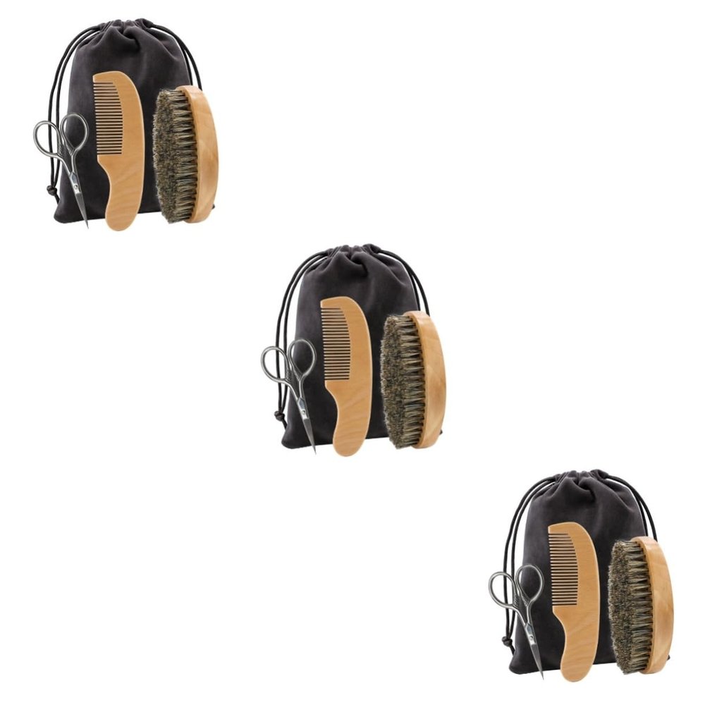 balacoo 3sets Quality Beard Styling Scissors Beard Comb Brush Storage Bag Grooming Kit for Men Caring Tool