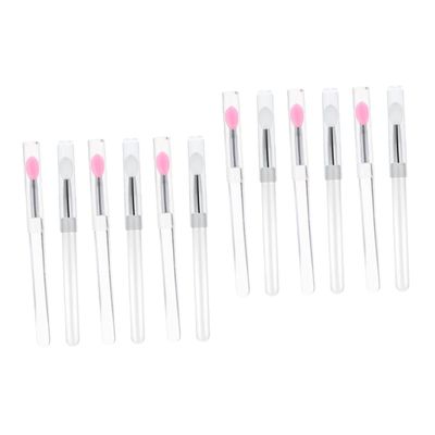 Balacoo 12 Pcs Silicone Lip Brush with Lid Makeup Lip Lip Mask Brush Lidded Creme Eyeshadows Cream Eye Shadow Lip Gloss Brush Silicone Lip Mask Spoons Silica Gel Cosmetics Lips, 10.7x0.8cm