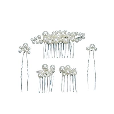5Pcs Silver Color Gold Pearls Wedding Women Hair Combs Pins, For Bride Handmade Simulated Pearl Women Headpiece Party (Color : Silver)