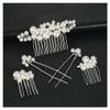 5Pcs Silver Color Gold Pearls Wedding Women Hair Combs Pins, For Bride Handmade Simulated Pearl Women Headpiece Party (Color : Silver) view 2