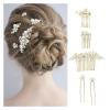 5Pcs Silver Color Gold Pearls Wedding Women Hair Combs Pins, For Bride Handmade Simulated Pearl Women Headpiece Party (Color : Silver) view 3