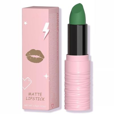 BEUKING Matte Lipstick Festival Green Lip Tint Gloss Face Painting Stick Silky High Pigment Smooth Velvet Waterproof White Black Green Blue Lip Gloss Halloween Daily Stain Lip Make Up Cosmetics (LC05)