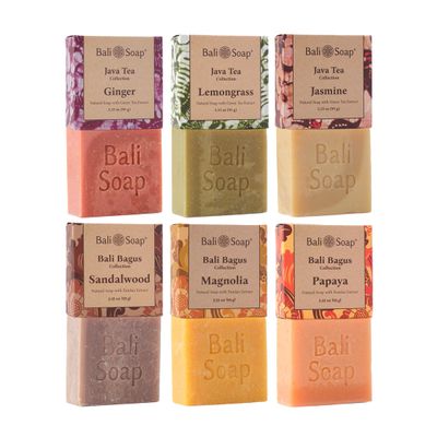 Bali Soap - Batik Collection - Natural Soap Bar for Face & Body, Vegan Handmade Plant Based, 3.5 Oz each Mix 6 Pack