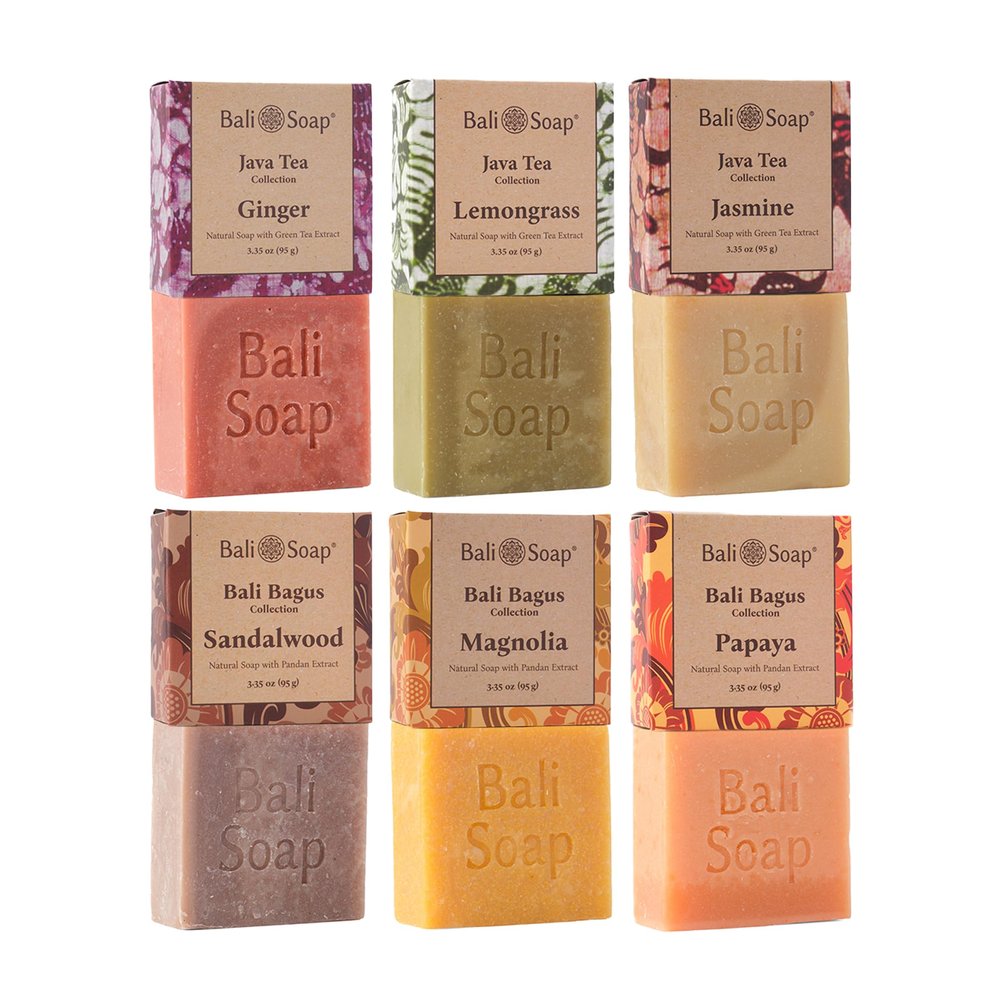 Bali Soap - Batik Collection - Natural Soap Bar for Face & Body, Vegan Handmade Plant Based, 3.5 Oz each Mix 6 Pack