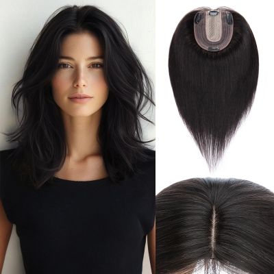 Rich Choices Hair Toppers for Women Real Human Hair 100% Human Remy Toppers NO Bangs for Women with Thinning on Top Clip in Hairpiece 4"x4.7"Lace Base 18 Inch #1B Natural Black
