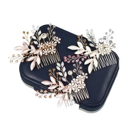 1pc Wedding Hair Comb, Sparkling Gold Crystal Flower Bridal Tiara, Hairpin Clips Jewelry Hair Accessories Hair Ornament (Color : Rose gold)