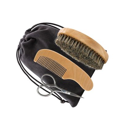 balacoo 2sets Beard Shaving Tool Scissors Comb Brush Storage Bag Men's Hair Brush for Beard Care Barber Supplies Kit
