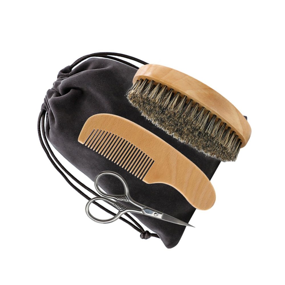 balacoo 2sets Beard Shaving Tool Scissors Comb Brush Storage Bag Men's Hair Brush for Beard Care Barber Supplies Kit
