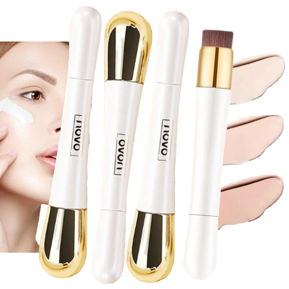 2 in 1 Foundation + Anti-Wrinkle Concealer, Liquid Foundation Makeup Stick With Built-in Brush, Double Head, Long Lasting Waterproof Coverage Make-up for Coverage (1set)