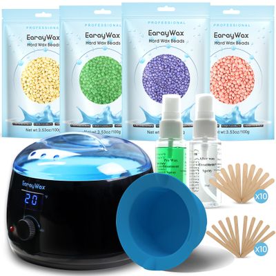 EarayWax Waxing Kit for Women Men, Wax Warmer Hair Removal at Home with Hard Wax Beads & Silicone Pot, Suitable for Sensitive Skin Brazilian Bikini, Facial, Underarms, Legs, Full body