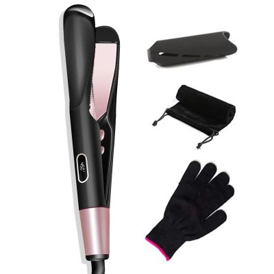 CBLdF 2 in 1 Curling and Straightening Twist Iron Splint Professional Negative Ion Curling Iron in one Dual Voltage Hair Straightening Irons with Digital LCD Display