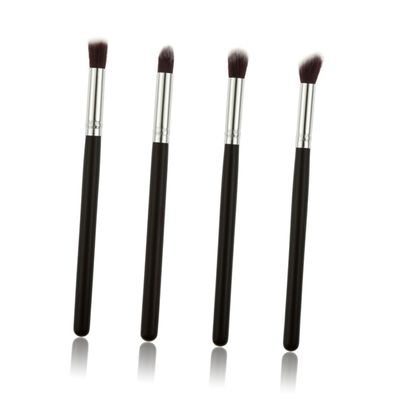 DOITOOL 4pcs Eye Makeup Brush Set Small Eyeshadow Blending Tools for Travel Soft Horse Hair Black Silver Cosmetic Kit for Eyeshadow Lip Blush and Foundation Application