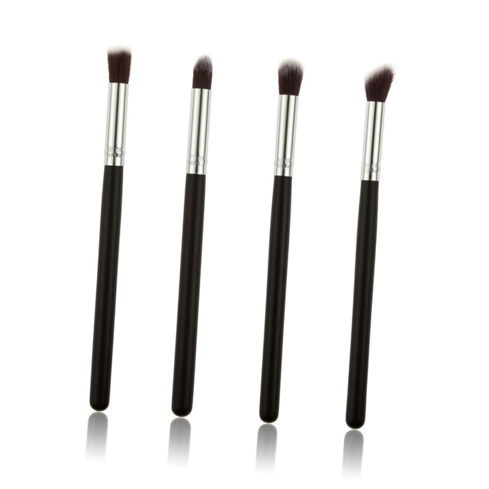 DOITOOL 4pcs Eye Makeup Brush Set Small Eyeshadow Blending Tools for Travel Soft Horse Hair Black Silver Cosmetic Kit for Eyeshadow Lip Blush and Foundation Application