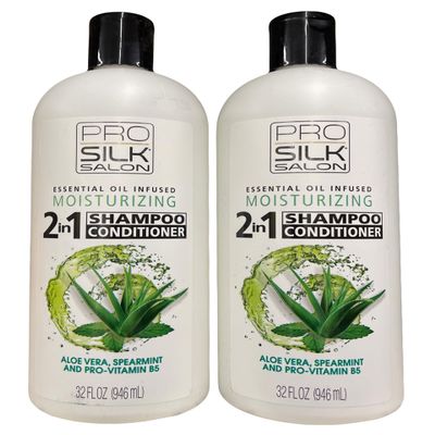 NinthAvenue Basics Pack of 2 Pro Silk 2 In 1 Shampoo & Conditioner/Moisturizing/Aloe Vera, Spearmint and Pro Vitamin B5 / 32 Oz