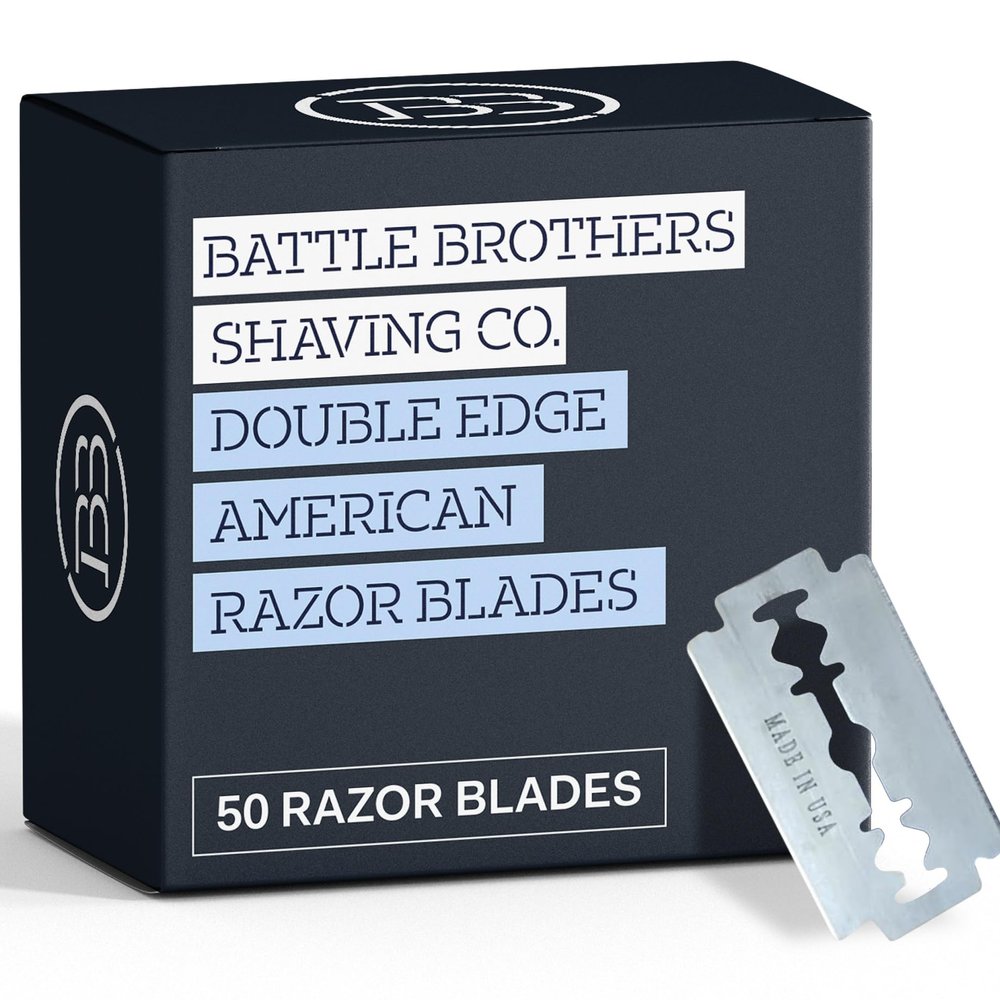 Made in USA Double Edge Razor Blades (50-Pack) Stainless Steel, Smooth & Sharp | Fits All DE Safety Razors | Battle Brothers