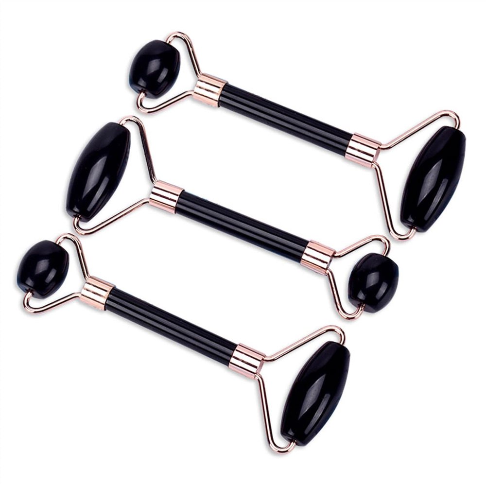 BAWHO Black Obsidian Massage Roller Crystal Jade Stone Cellulite Wrinkle Roller Cool Beauty Tool for Skin Care 1Pcs (Color : with White Box)