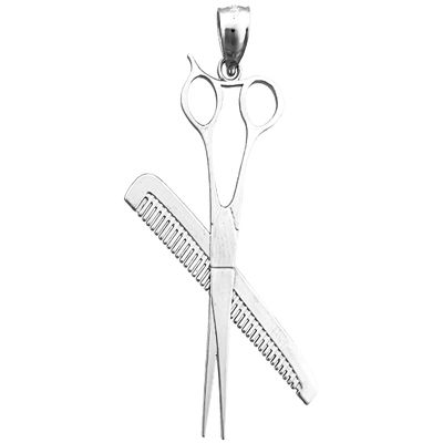 14kZone Rhodium Plated 925 Sterling Silver Barber Scissors and Comb Pendant