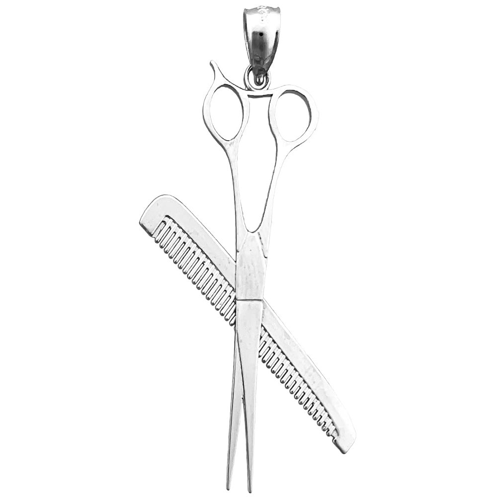 14kZone Rhodium Plated 925 Sterling Silver Barber Scissors and Comb Pendant