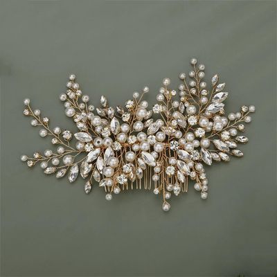 Bridal Pearl Rhinestones Hair Comb Handmade Wedding Accessories Headdress Party Jewelry Tiaras Gold