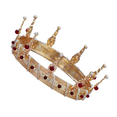SkiNfd 1pc Lady Women Queen Party Head Alloy Costume Accessory Headwear Inlaid Tiara Birthday Bridal Imitation Accessories Round Crown Banquet Hair Pearl Wedding Baroque Hoop Jewelry