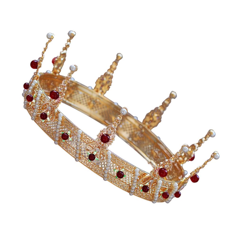 SkiNfd 1pc Lady Women Queen Party Head Alloy Costume Accessory Headwear Inlaid Tiara Birthday Bridal Imitation Accessories Round Crown Banquet Hair Pearl Wedding Baroque Hoop Jewelry