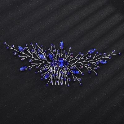 Bridal Rhinestones Hair Comb For Wedding Head Jewelry Crystal Women Handmade Accessories Blue