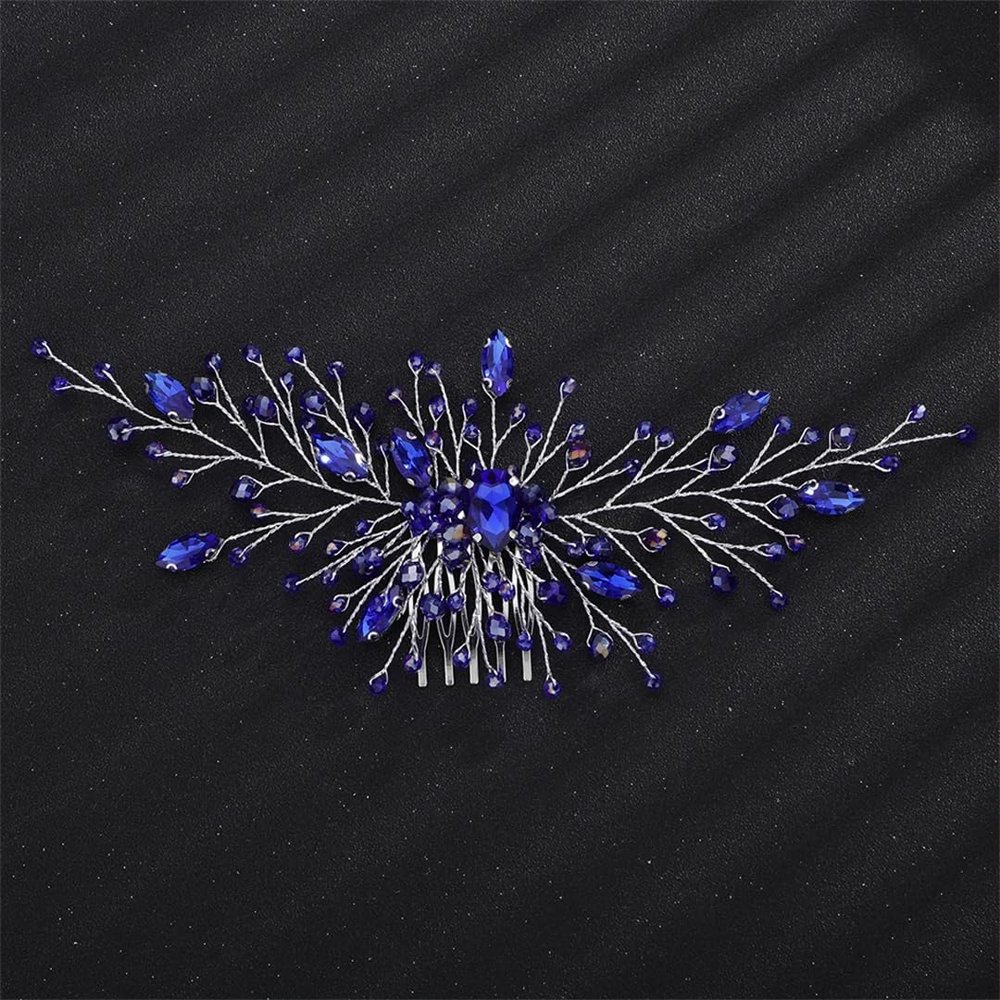Bridal Rhinestones Hair Comb For Wedding Head Jewelry Crystal Women Handmade Accessories Blue