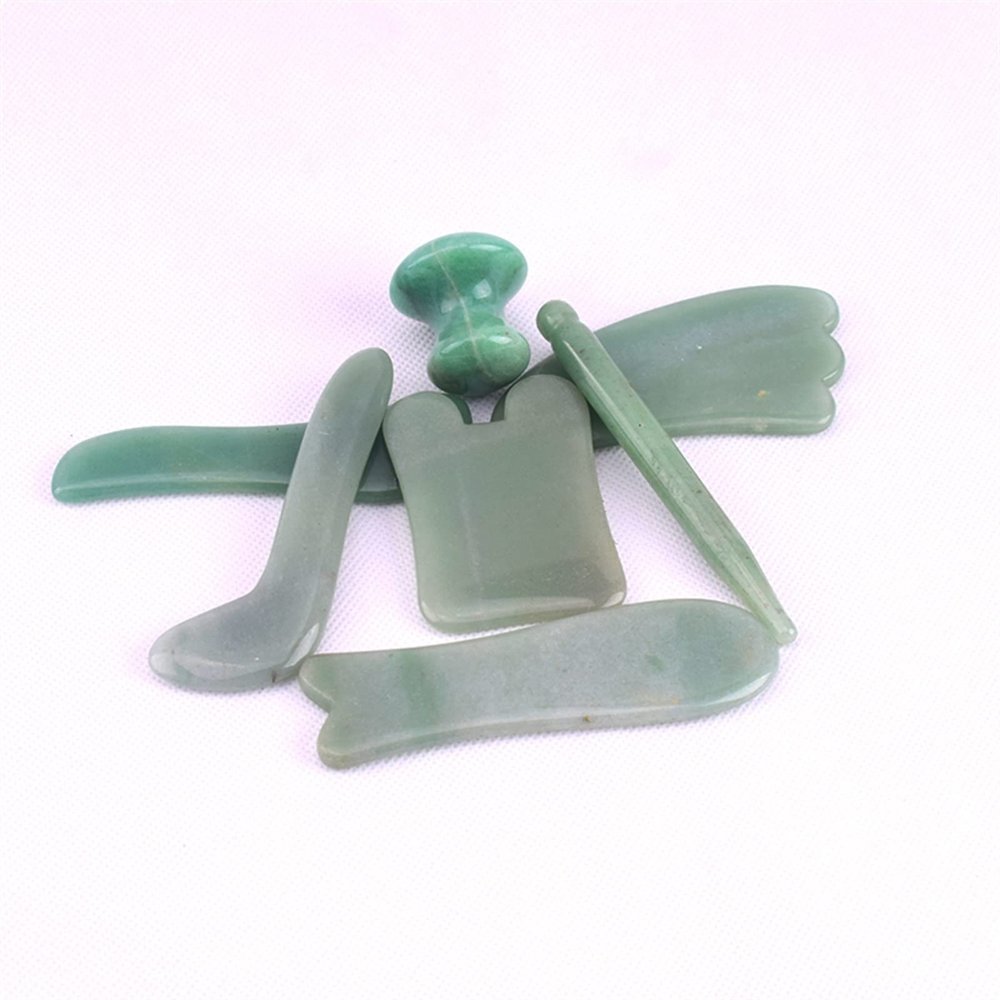 BAWHO Green Aventurine Jade Guasha Set Tools Face Lift Massage Crystal Energy Stone Traditional Scraper Set for Body Massager 1Pcs (Color : 7pcs in one Set)