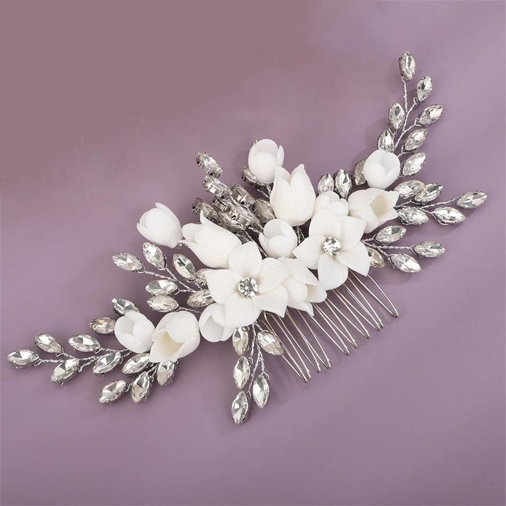 Bridal Hair Comb Rhinestones Wedding Handmade Headpiece Headdress Jewelry Accessories Purple