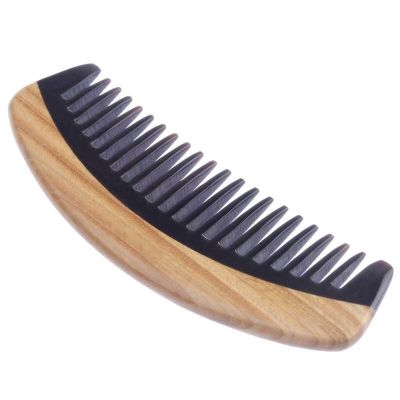 BAWHO Horn and Green Sandalwood Comb Stitching Massage Head Household Static Comb 1Pcs