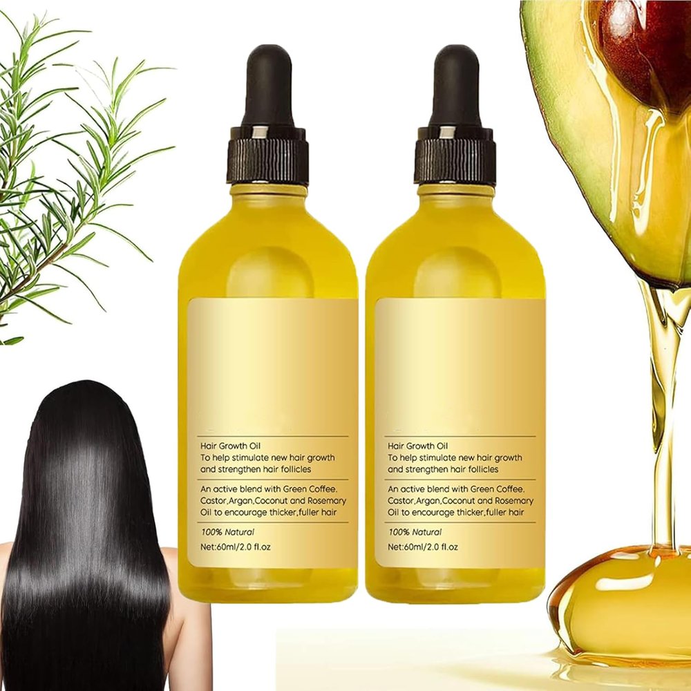 Natural Hair Growth Oil,Rosemary Oil for Hair Growth Organic,Hair for Dry Damaged Hair and Growth,Nourishes and Regenerates Hair for Thinning Hair & Hair Loss for Man and Women(2PCS)