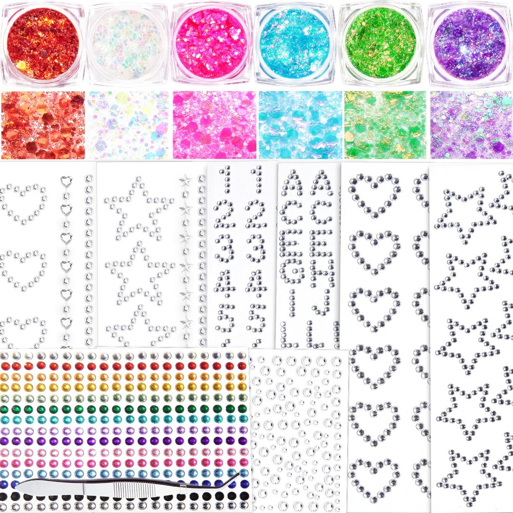 Body Glitter Face Glitter Gel with Self Adhesive Face Heart Star Stickers