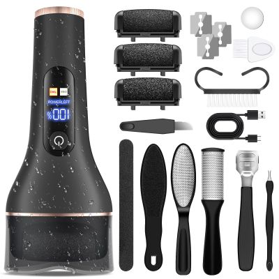 AdamPark Electric Callus Remover for Feet,Rechargeable & Waterproof Pedi File, 2-in-1 Wet/Dry Foot Scrubber for Hard Cracked Dead Skin, Portable Pedicure Tool with Professional Grinding Heads