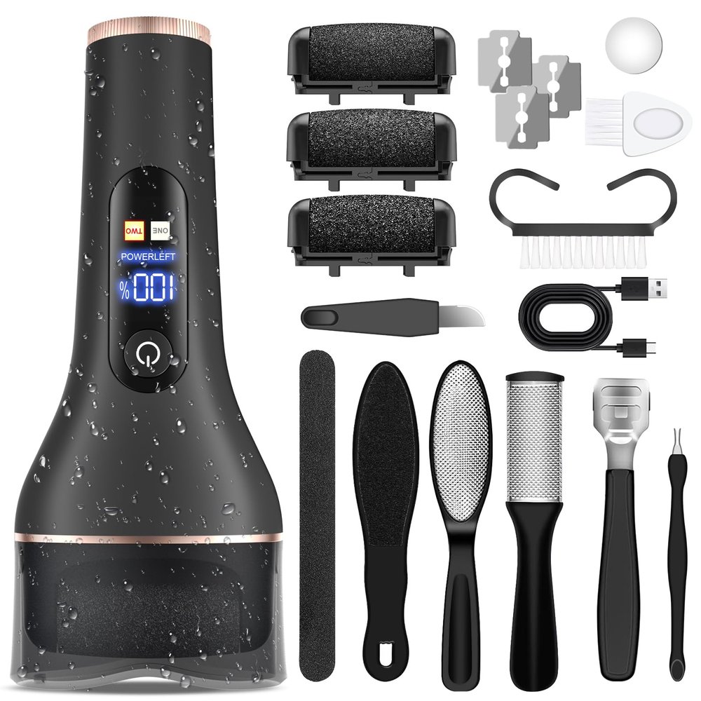 AdamPark Electric Callus Remover for Feet,Rechargeable & Waterproof Pedi File, 2-in-1 Wet/Dry Foot Scrubber for Hard Cracked Dead Skin, Portable Pedicure Tool with Professional Grinding Heads