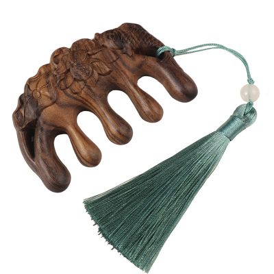 BAWHO Sandalwood Massage Comb Head Meridian Comb Single-sided Carving Wide-tooth Round Teeth Thick-tooth Thickened Whole Wood Comb 1Pcs