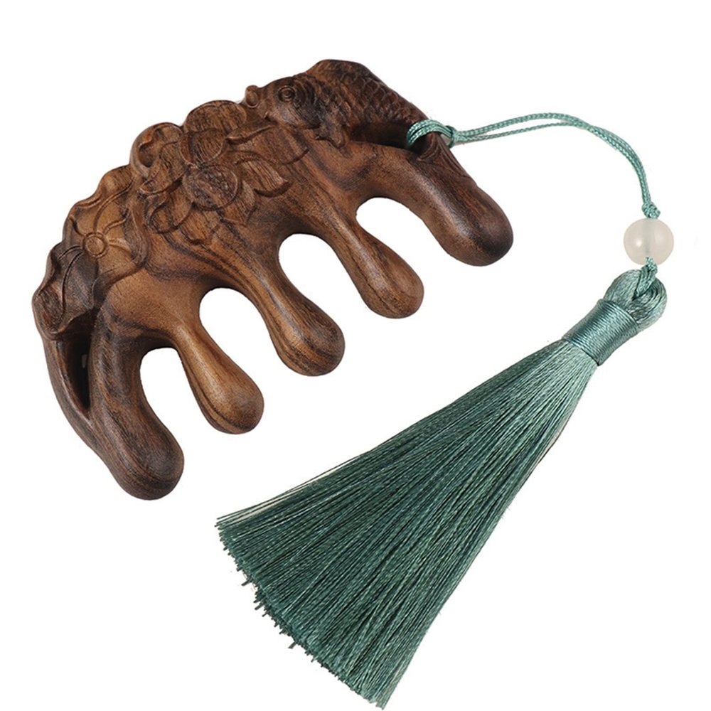 BAWHO Sandalwood Massage Comb Head Meridian Comb Single-sided Carving Wide-tooth Round Teeth Thick-tooth Thickened Whole Wood Comb 1Pcs