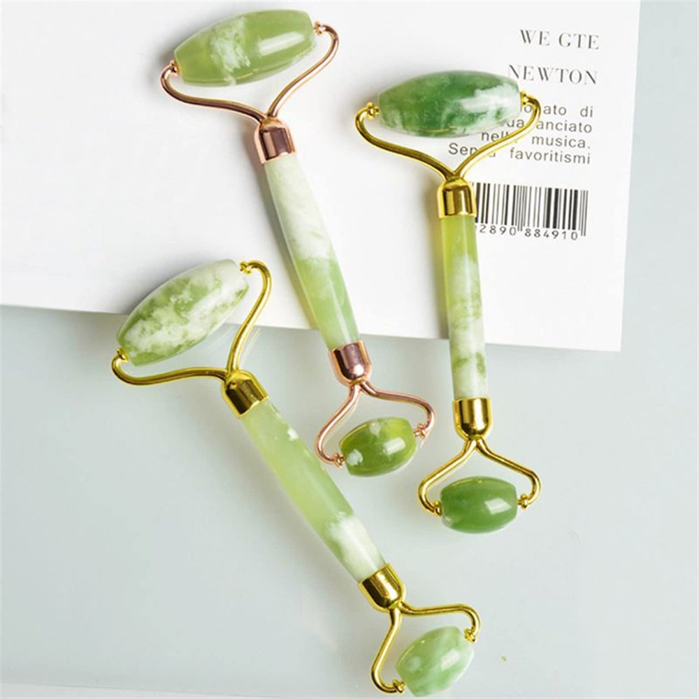 BAWHO Face Roller Natural Jade Stone Lifting Massage Tool Slimming Remove Wrinkles Cellulite Skin Detox Relaxation Beauty Care 1Pcs (Color : Gold)