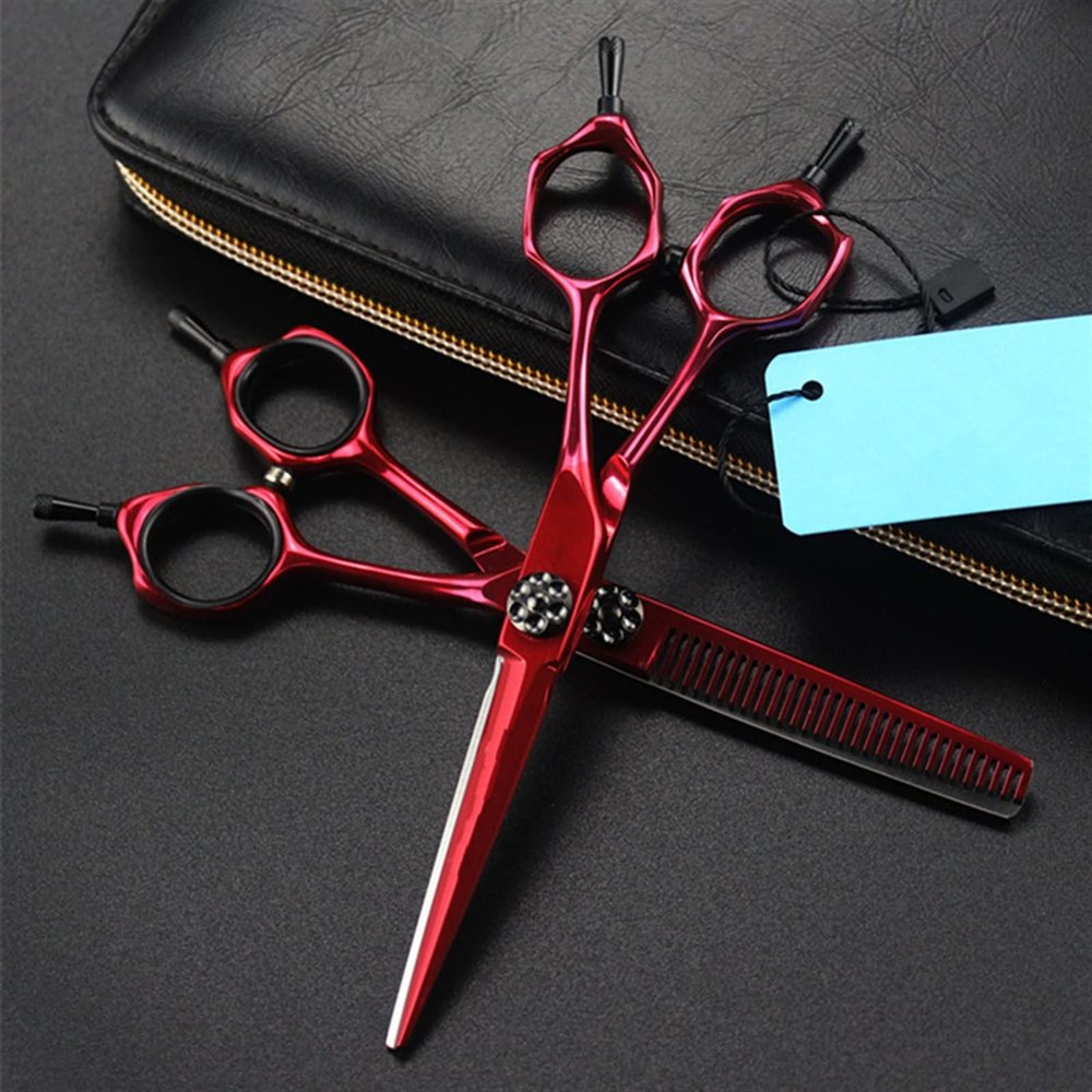 SKipdr Barber Scissors Hair Cutting Scissors, 6 Inch Professional 440c 9cr Wine Red Cut Hair Scissors Cutting Barber Haircut Thinning Shears Hairdressing Scissors Set, Q