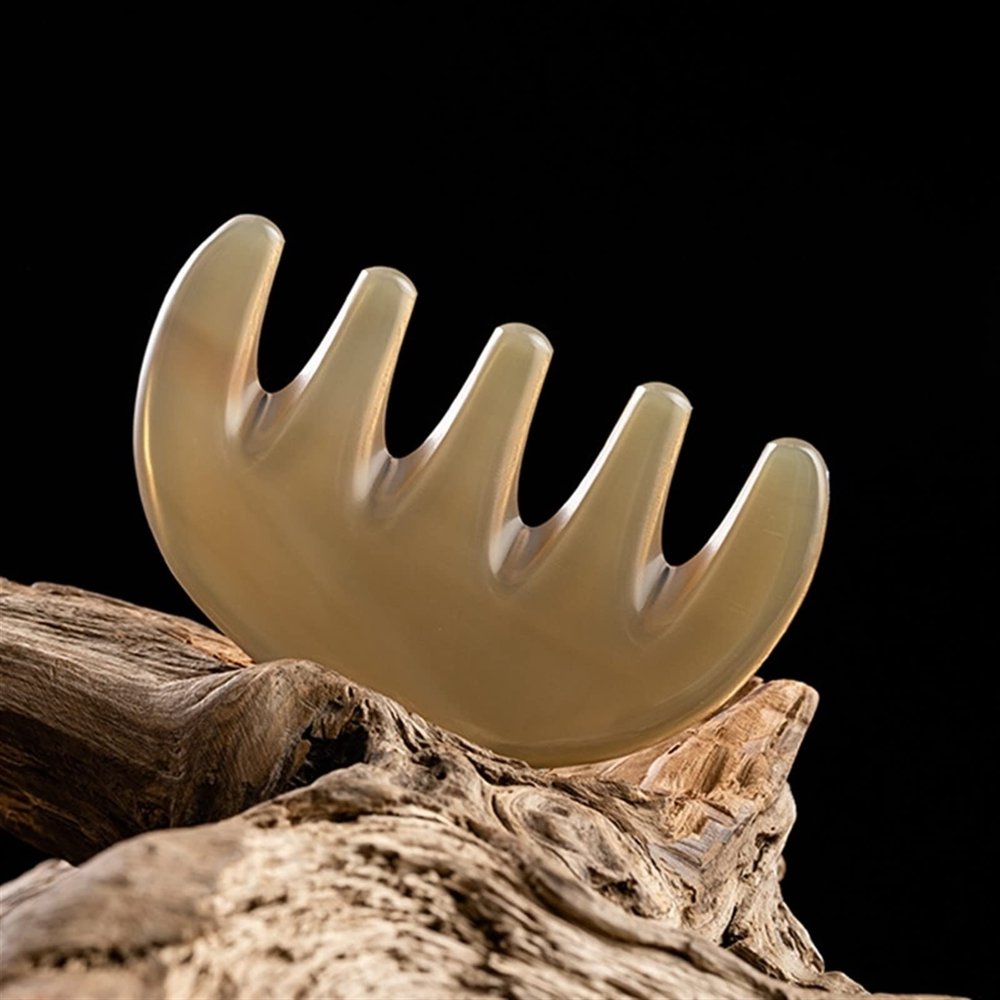 BAWHO Natural Yak Horn Wide Tooth Comb Head Meridian Scalp Massage Comb Eye Skin Care Acupuncture Gua Sha Spa Beauty Tool 1Pcs