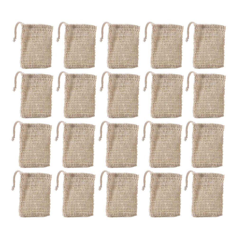 ALOEU 50Pcs Shower Bath Sisal Soap Bag Natural Sisal Soap Bag Exfoliating Soap Saver Pouch Holder
