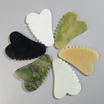 BAWHO Sawtooth Gua Sha Massage Tools Jade Stone Gouache Scraper for Body Meridian Scraping Face Lifting Slimming Skin Detox Beauty 1Pcs (Color : Dark Green)
