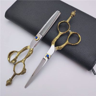 Barber Scissors Hair Cutting Scissors, 6 Inch Professional 440c Steel Blue Sapphire Hair Scissors Cutting Barber Haircut Thinning Shears Hairdresser Scissors Set